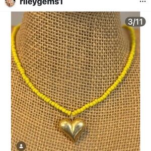 Vibrant Yellow Necklace with Gold Heart Charm